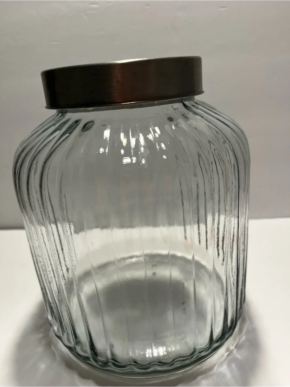 Large Ribbed Glass Storage Jar with Metal Lid | Farmhouse Apothecary Canister